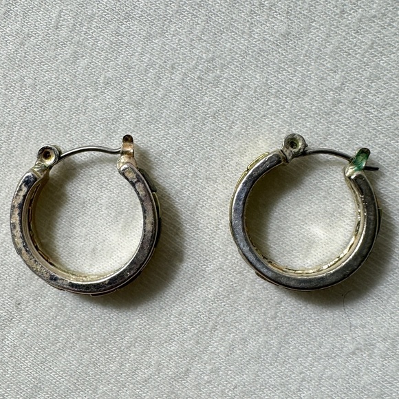 Sterling Silver and Brass Huggie Hoop Earrings - Picture 2 of 4